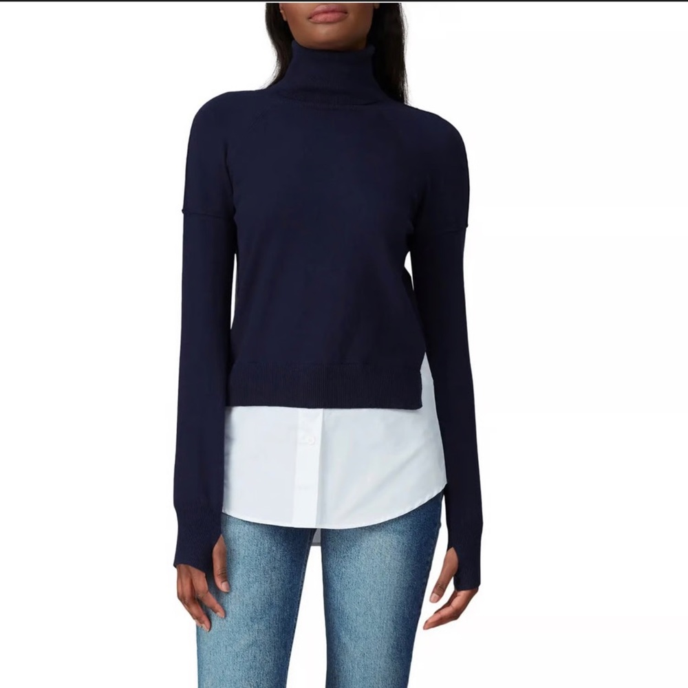 KF/KaufmanFranco navy knit inset sweater XS. NWOT - Picture 2 of 16